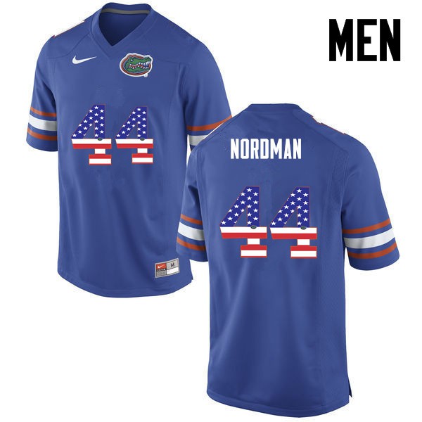 Florida Gators Men #44 Tucker Nordman College Football USA Flag Fashion Blue